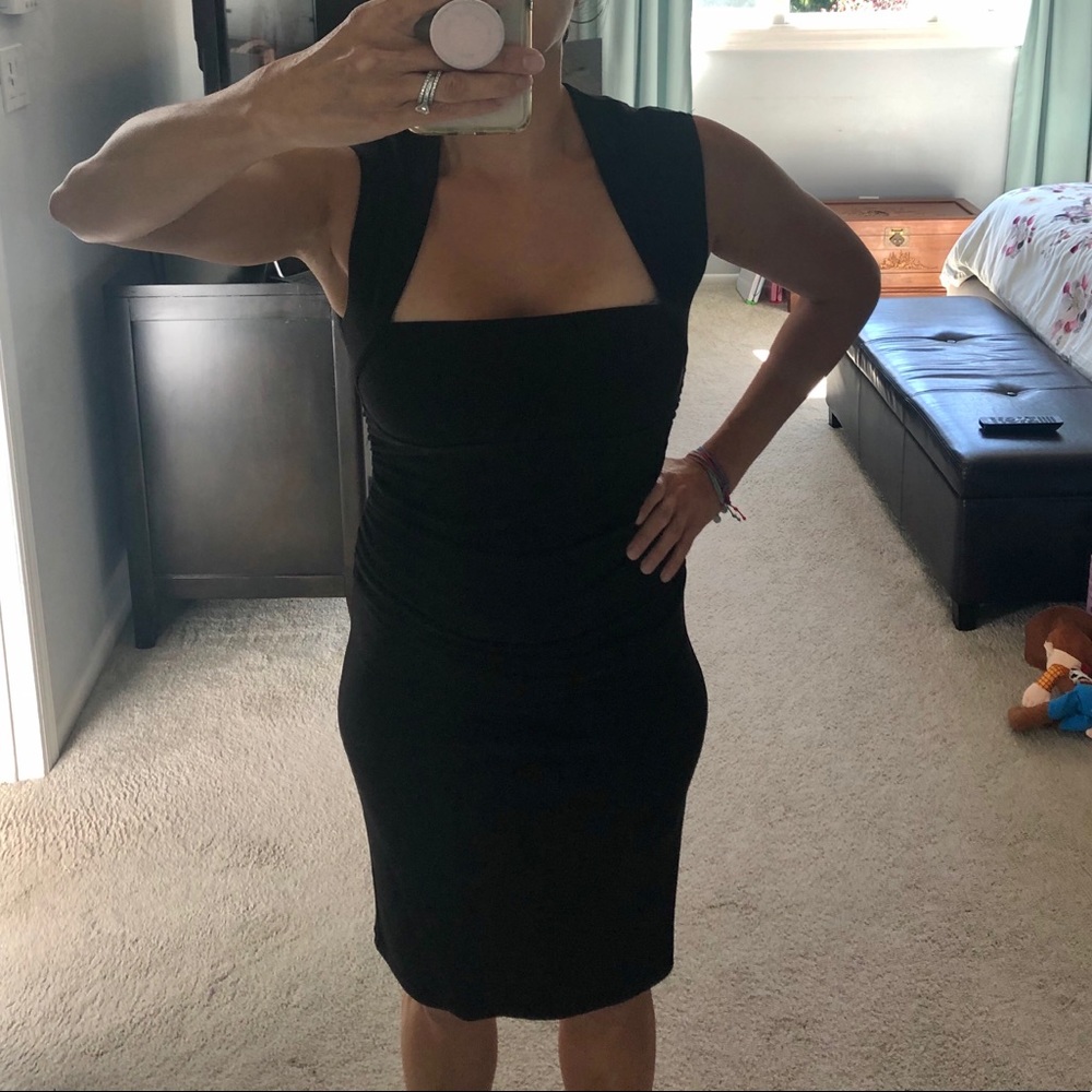 Form-fitting Square Neck Black Dress, Size S